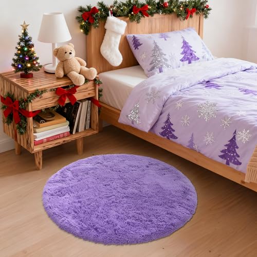 Purple Round Rugs for Bedroom (2 Ft Round / Purple)