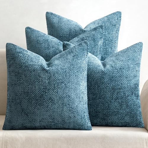 Soft Decorative Chenille Pillow Covers Smoke Blue 18x18 Pack of 4 (18" x 18" (Pack of 4) / Smoke Blue)