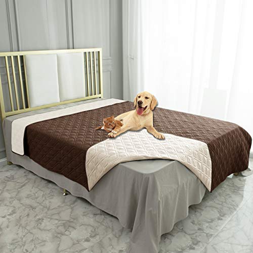 Waterproof Dog Bed Cover Pet Blanket for Furniture Bed Couch Sofa Reversible (82x102 Inch (Pack of 1) / Chocolate+beige)