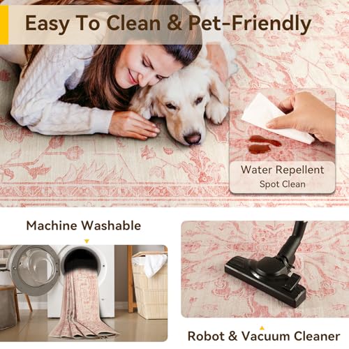 Washable Area Rug (Pink/Light Vintage Pink / 4' x 6' (Rectangular))