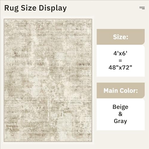 Abstract 4x6 Area Rug Washable Rugs for Living Room (Beige/Gray / 4' x 6' (Rectangular))