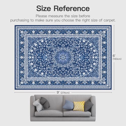 6x9 Area Rugs for Living Room (Oriental Dark Blue / 6' X 9' (Rectangular))