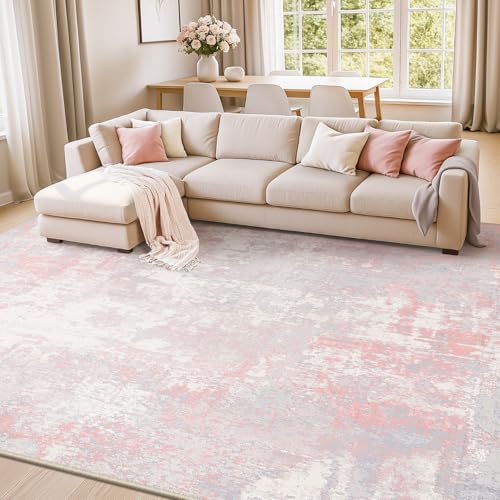 Washable 5'x8' Abstract Area Rug for Living Room Gray Pink (Gray/Pink / 5' x 8' (Rectangular))