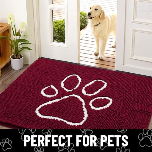 Dog Door Mat for Muddy Paws (40"X32" / Burgundy and White)