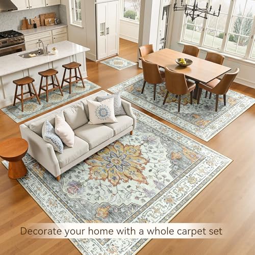 Washable Area Rug (Beige/Carbon Grey/Orange / 6' x 9' (Rectangular))