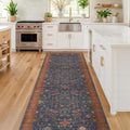 Navy Blue Washable 10 ft Long Runner for Kitchen Floor (2'6" x 10' (Runner) / Blue / Terracotta)