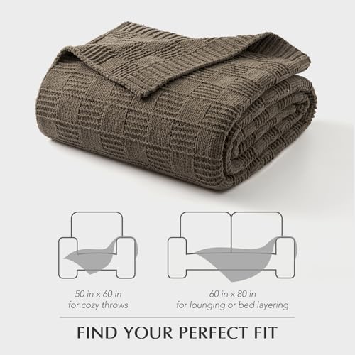 HOME Modern Checkered Chenille Throw Blanket (Mocha Brown / 50" X 60")
