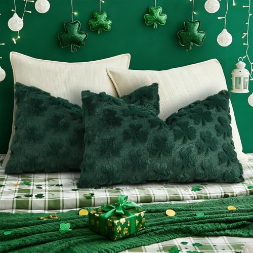 Faux Fur Throw Shamrock Green Pillow Covers 12x20 Set of 2 (20" x 12" (Pack of 2) / Shamrock Green)