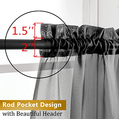 Long Sheer Black Curtains for Living Room 108 inch Length 2 Panels Set (40"W x 108"L (Pack of 2) / Black)