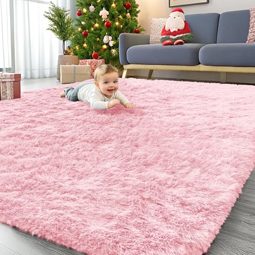 8x10 Machine Washable Large Area Rugs for Living Room (8x10 Ft / Pink)