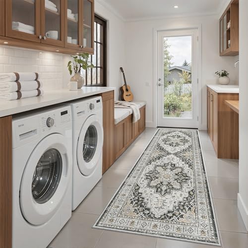 Washable Runner Rug 2x6 Runners for Hallways Non Slip (Black / 2' x 6' (Runner))