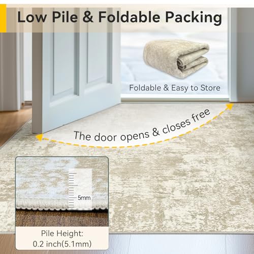 Washable 6'x9' Abstract Area Rug for Living Room Cream Beige (Beige/Cream / 6' x 9' (Rectangular))