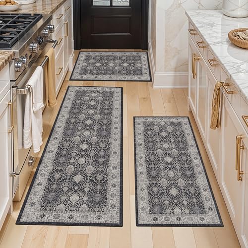 3 Pieces Kitchen Rug Sets (2x3+2x4+2x5 / Black/Navy)