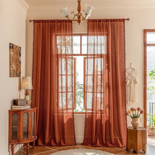 Bohemian Farmhouse Ceiling Curtains with Macrame for Living Room (Z-terracotta / 50"W x 96"L (Pack of 2))