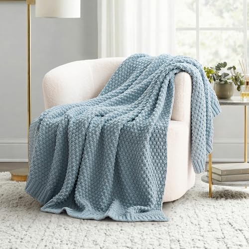 HOME Chunky Chenille Knit Throw Blanket (Chambray Blue / 60" X 80")