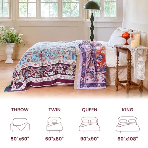 Boho Throw Blanket 60"x80" Fall Cotton Birds Floral Blanket for Bed (Profuse Blooms / 60"x80")