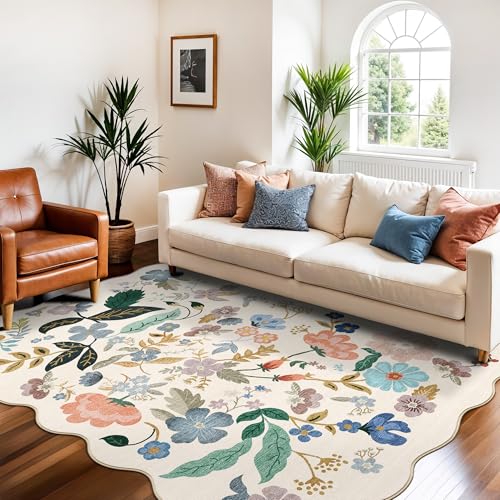 5x7 Living Room Area Rugs (5' x 7' (Rectangular) / Cream/Floral)