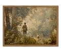 Vintage Hunting Wall Art Cottagecore Country Wall Decor Picture Moody Forest Landscape Poster Painting Canvas Prints for Bedroom Living Room Farmhouse 16x24 inch Wood Framed (24"L x 16"W / Hunting)