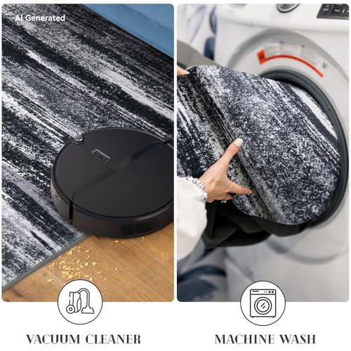 Modern Abstract 2x5 Runner Rug Non Slip Washable Kitchen Rugs (Black Grey White / 2' x 5' (Runner))