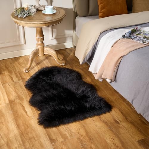 Ultra Soft Fluffy Shaggy Area Rug Faux Fur Rug Chair Cover Seat Pad Fuzzy Area Rug for Bedroom Floor Sofa Living Room (Black / 2' x 3' (Sheepskin))