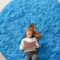Bright Blue Round Rugs for Bedroom (7 Ft Round / Bright Blue)