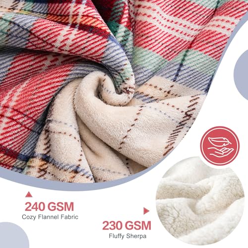 Sherpa Fleece Throw Blanket 60" x 80" Reversible Plush Fluffy Large Big Blanket Lattice Flannel Blankets for All Season Use (Chrismas Red / 60"*80")