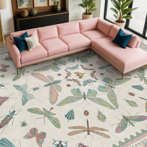 Green Butterfly Rugs for Girls Bedroom (8' x 10' (Rectangular) / Beige Green)