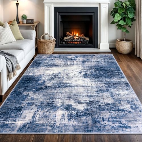 Abstract Area Rugs 5x7 Ft Washable Rugs for Living Room (Navy/Grey/White / 5' x 7' (Rectangular))