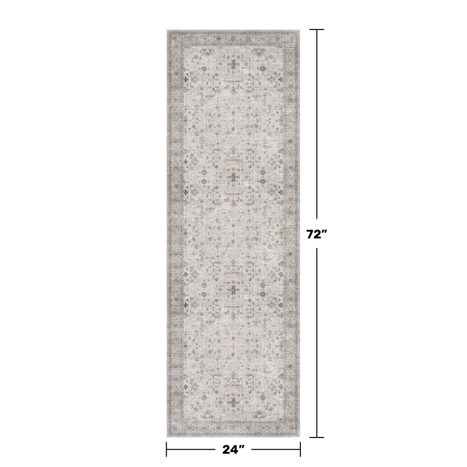 Washable Neutral 2x6 Bathroom Runner Rug (2' x 6' (Runner) / Light Gray / Sage)