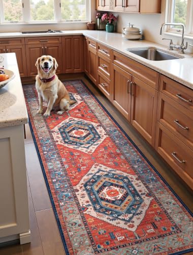 2'6"x10' Washable Non Slip Boho Runner Rug for Hallway (Rust/Multi / 2'6" x 10' (Runner))