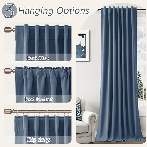 100% Blackout Curtains 84 Inch Length 2 Panels Set for Living Room Bedroom Back Tab Thermal Insulated Black Out Linen Drapes Room Darkening Window Curtains 84 Inches Long (Denim Blue / 52"W x 84"L (Pack of 2))