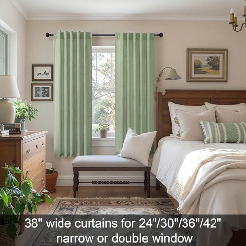 Sage Green Curtains 72 Inch Length for Bedroom 2 Panel Set Rod Pocket Back Tab Drapes Semi Sheer Light Reducing Linen Blend Woven Light Green Curtain for Living Room Dividing Closet Laundry 38X72 Long (38"W x 72"L (Pack of 2) / Light Sage)