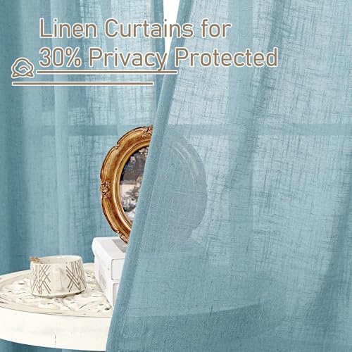 102 Inches Long Linen Curtains for Living Room Bedroom 2 Panels (Stone Blue / 52"W x 102"L (Pack of 2))