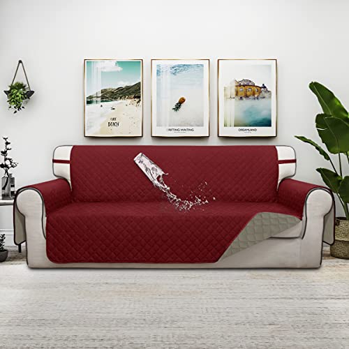 Double Protection 100% Waterproof Sofa Covers for Living Room (Christmas Red/Beige / Sofa Large)