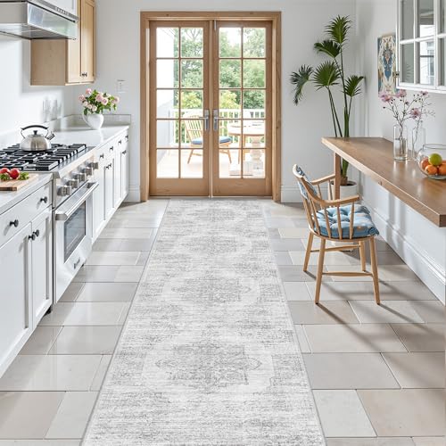2x8 Runner Rug Non Slip (Light Grey/White / 2' x 8' (Runner))
