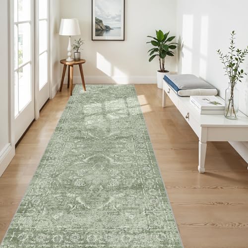 4x10 Washable Hallway Runner Rug (Muted Sage Green / 4x10)