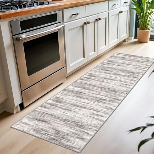 Modern Abstract Washable Rug Runner 2x7 Hallway Runner Rug Non (Grey/Light Beige/Brown / 2' x 7' (Runner))