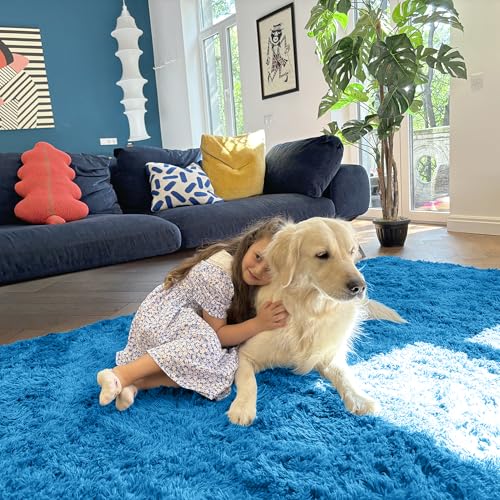 8x10 Machine Washable Large Area Rugs for Living Room (8x10 Ft / Bright Blue)