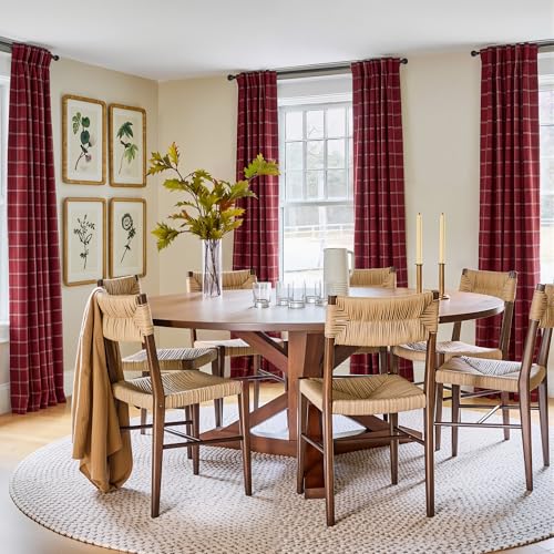 Farmhouse 100% Blackout Red Plaid Buffalo Kitchen Curtains (26"W x 24"L (Pack of 2) / Grid Pattern | Red Christmas & White)