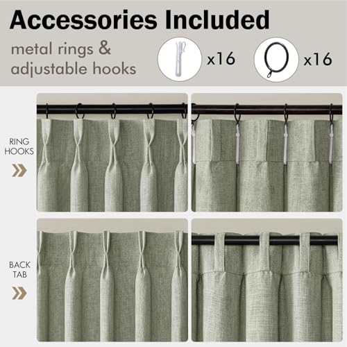 Sage Green Pinch Pleated Linen Curtains 96 Inches Long 2 Panels (Sage Green / 40"W x 96"L (Pack of 2))