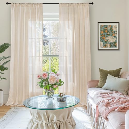Natural Linen Curtains 96 Inches Long for Living Room Burlap Drapes (Natural / 52"W x 96"L (Pack of 2))