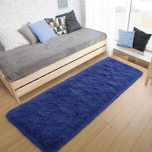 Navy Soft Runner Rugs for Bedroom 2x6 ft with Rubber Backing (Light Navy / 2' X 6' (Runner))