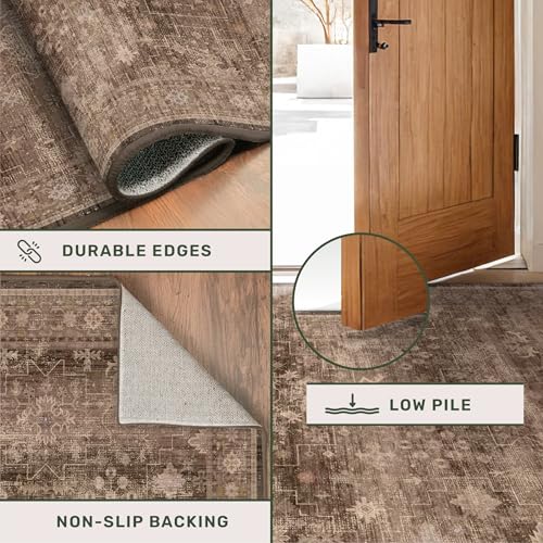 Brown Boho Washable 3x6 Entryway Runner Rug (3' x 6' (Rectangular) / Brown)