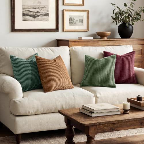 Soft Corduroy Decorative Throw Pillow Covers Christmas Green 20x20 (20" x 20" (Pack of 4) / Christmas Green)
