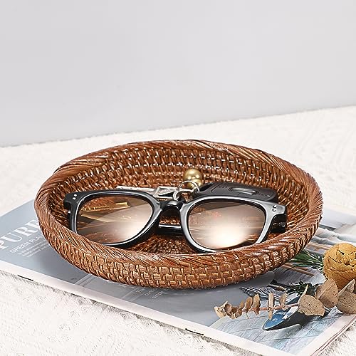 Small Key Basket Bowl for Entryway 7.6" Round Wicker Basket (X-Small, 7.6" / Brown)