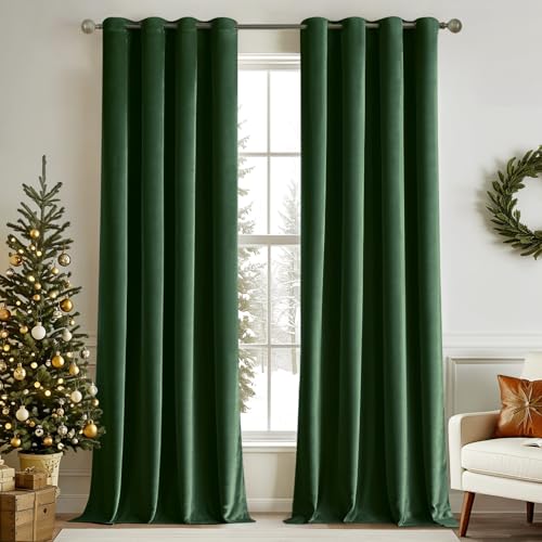 Velvet Curtains Christmas Emerald Green 52 x 108 Inch Length 2 Panel (Emerald Green / 52"W x 108"L (Pack of 2))