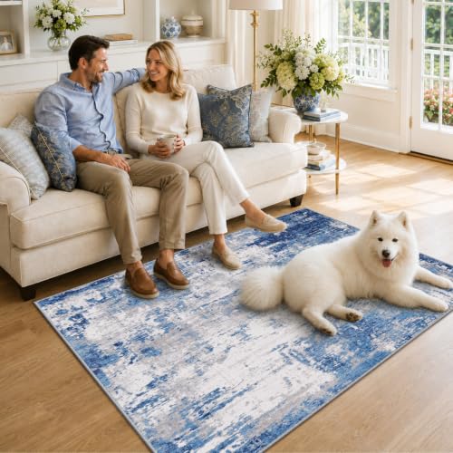 Washable 4'x6' Abstract Area Rug for Living Room Blue Gray (Blue/Gray / 4' x 6' (Rectangular))