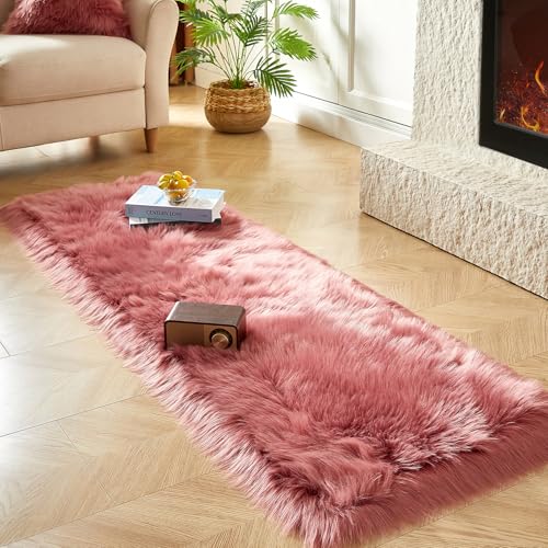 Faux Fur Rug Blush Pink Ultra Soft Fluffy Shag Sheepskin Rug (2' x 6' (Rectangular) / Blush Pink)