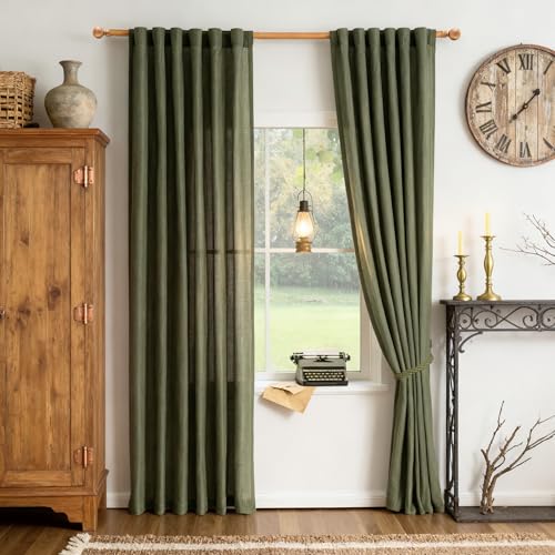 Living Room Curtains 90 Inches Long Farmhouse Light Filtering Privacy Curtain Drapes for Patio Door (50"W x 90"L (Pack of 2) / Olive Green-new)