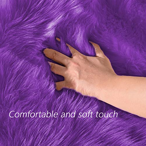 Purple Round Rugs 4ft Faux Fur Fluffy Shag Rug Machine Washable Sheepskin Rugs Shaggy Plush Soft Cute Carpet for Living Room Bedroom (4' (Round) / Purple)